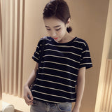 Fongt New Summer 2024 Korean Version Loose Large-Size Striped Short-Sleeved T-Shirt Women's Top Bottom Shirt Women's