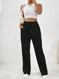 Fongt Women's Casual Fashion Pants Draw Rope Vertical Striped Straight Sweatpants Women