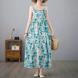 Fongt Art Cotton Sleeveless Print Sling Dress Girl Sweet Fat MM Loose Thin Swollen Swollen