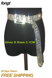 10 Rows Full Rhinestone Width 3.5 CM Waist Belts Women Diamante Crystal Chain Bride Wide Shiny Gold Silver Waist