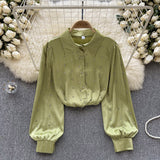 Socialite Style High-End Shirt Autumn And Winter Lantern Sleeve Diamond-Encrusted Loose Design Minority Light Extravagant Blouse-Outfit