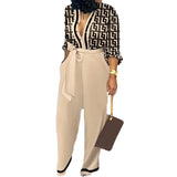 Fongt New Women's Loose Plus Size Print High Waist Casual Straight Jumpsuit