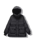 Half-Round Button Short Down Jacket Female 2024 Winter New Hat Add Thick Waist Show Thin Overalls Warm Coat-Outfit