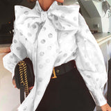 Casual Ruched Women's Blouses Bow Collar Lantern Long Sleeve Lace Up Shirts For Female Fashion 2022