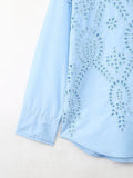 Women's Lapel Hollowed-Out Embroidery Long-Sleeved Single-Breasted Shirt 7969071-Outfit