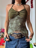 Halter Ruched Backless Cami Top-Outfit