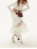 White Lace Layer Tulle Midi Skirt-Outfit