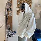 Letter Embroidery Baggy Hoodie-Outfit