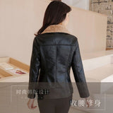 New Winter PU Leather Jacket Women Short Blazers Coat Fleece Double-faced Fur Leather Outerwear Lady Slim Suit Tops