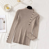 Casual Front Button Slim Knitted Sweater Long Sleeve Stand Collar Solid High Street Pullover 2021 Winter New Fashion
