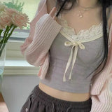 Girl Pure Lace Splicing Tie Bow Tie Small Sling 2024 Color Slim Sexy Vest