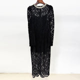 Fongt Spring And Summer New Star Fashion Nails Studded Long Sleeves Of Water-Soluble Lace Dress