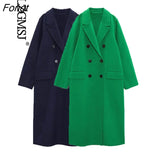 2023 Fashion Wool Jacket Coat Women Retro Lapel Long Sleeve Double Breasted Long Outwear Chic