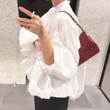 Up Bow Shirts Blouses Lantern Long Sleeve Blusas Mujer Single Breasted Camisas Pleated Ropa 2024 Spring Womens Clothing-Outfit