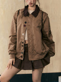 Fongt Brown Cleanfit Bump Color Jacket Coat Female Spring And Autumn Design Sense Lapel Versatile Niche Top Tide-Outfit