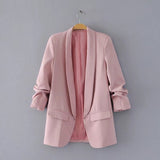 Fashionable Suit Jacket With Buckle-Free Pleated Sleeves In Spring 2024-Outfit