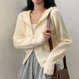 Double-headed Zipper Solid Color Hooded Cardigan-Outfit