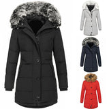 Women's Autumn And Winter New Ladies With Hats, Warm And Slim Cotton Clothes, Medium-Long Solid Color Jackets-Outfit