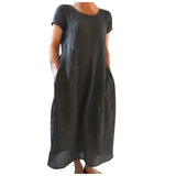 Fongt Solid-Color Retro Loose Cotton Dress Direct