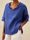 Fongt Summer New Women's Solid Cotton Loose Top T-Shirt Short Sleeves