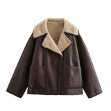 Fongt Women's Clothing Explosion Retro Fashion Casual Button Double-Sided Collar Coat