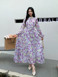 Fongt Fragile Chiffon Dress Women's Autumn Dress New Over-Knee Dress Gentle Wind-Float Mid-Floive Mid-Flouse Fairy Dress