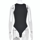 Women Fashion Hollow Out Sleeveless Bodycon Bodysuits Sexy Buttons Slim Playsuits 2021 Summer Autumn Y2K Clothes