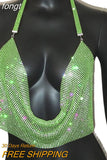 Shiny Rhinestone Crop Top For Women Sleeveless Backless Deep V Neck Tank Top See Through Adjustable Camisole Club