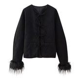 Fongt New Women's Clothing Explosion Hair Spliced Cotton Jacket
