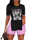Fongt Women's Fashion Trend Two-Set Printed Short-Sleeved