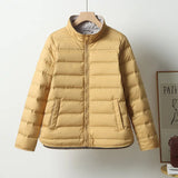 Winter Short Down Jacket Female Thin Seamless Pressure Glue Standing Collar Large Size Casual Color White Duck Down Coat Versatile Tide-Outfit
