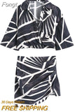 Geometrical Print White Black Blouse Skirt Sets Suits Women Summer New Two Pieces Set Ruched Crop Top Dress Sets