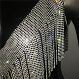 Rhinestones Tassel Party Crop Top Woman Fashion Halter Neck Backless Design Full Diamond Sequins Nightculb