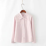 Autumn Women Tops Bow Cute Ladies Blouses Casual Long Sleeve Shirt Cotton Preppy Style Blouse Solid Camisa