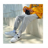 Autumn Men Joggers Cuffed Pants Washed in Black Gray Unisex Sweatpants Drawstring Oversized Casual