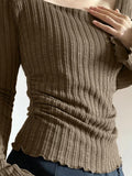Square Neck Flare Sleeve Slim Knit-Outfit
