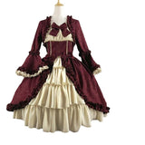 Fongt Retro Gothic Court Dress Side Collar Waist Thin Spliced Bow Design Ladies Dress