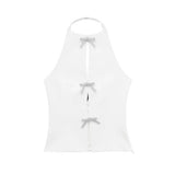 Fongt Women's ZA Summer New Bow Ornament Hanging Neck Vest Skirt Suit