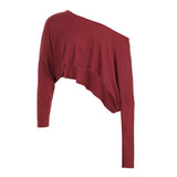 Fongt Street Style Languid Shoulders Loose Simple Leisure Long-Sleeved Shawl Hottie Umbilical Thin Top