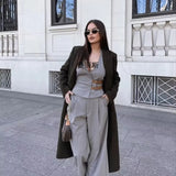 Fongt 2025 New Belt With Neck Neck Vest Style Blouse + Trousers Suit