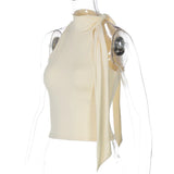 High Collar Tie Up Top-Outfit
