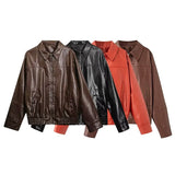 Fongt Explosion Women's Fashion Trend With Imitation Leather Bomber Jacket Jacket