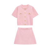 Fongt Homemade New Women's Classic Short Sleeve Knitted Blouse Flat-Pin Miniskirt 623609