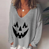 V-neck Long Sleeve Pullover Casual Loose