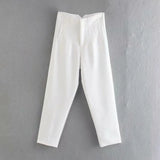 2021 Women High Wasit Suit Pants Trousers Vintage Style Pockets Buttons Office Lady Pants Pantalon
