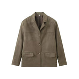 Fongt Casual Clip Jacket Brown Solid Color Single-Sleeve-Buckle Suede Jacket