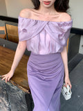 Fongt Xixi 2025 Summer New French Temperament Flower Design Chiffon Collar Short-Sleeved Blouse 89377