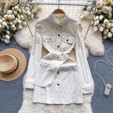 Denim Skirt Sweet Candy Temperament Shirt Collar Button Slim Design Fake Two Dresses For Women-Outfit