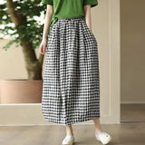 Fongt New Retro-Colored Woven Linen Lattice Skirt Tight Waist Thin Half-Dress Skirt Temperament Cotton A-Song