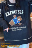 Grey Letter Bear Printing Pullover Sweater Female Loose O-Neck Long-sleeved Knitted Tops Women Autumn and Winter
